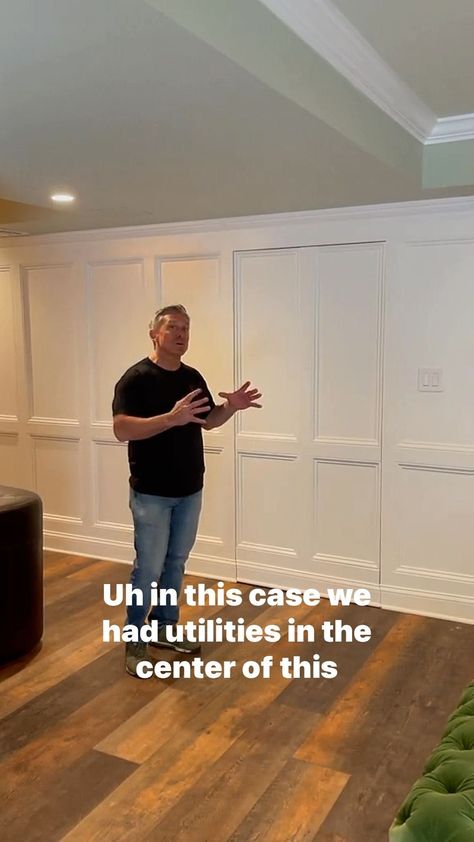 Finished Basements NJ ™ on Instagram: “⁣No need to relocate the utilities in order to create a nice, clean look! 😍 Our hidden doors will hide them from view and keep you from…” Basement Storage Doors, Basement Secret Doors, Sliding Doors Internal Hidden, How To Hide Basement Utilities, How To Hide Utilities In Basement, Hiding Utilities In Basement, Hidden Safe In Closet Built Ins, Hiding Basement Utilities, Hidden Wall Closet