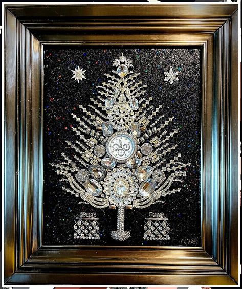 Christmas Jewelry Diy - Ready for more great ideas? - Click to visit for more. Do It IMMEDIATELY!! Old Watches Crafts Ideas, Button Art On Canvas, Jewelry Trees, Christmas Jewelry Diy, Jeweled Picture Frame, Jewel Art, Jeweled Picture, Jewelry Pictures, Old Jewelry Crafts