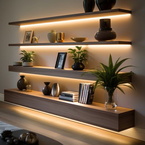 Decor For Office Shelves, Book Selves In Room, Interesting Living Room Ideas, Interesting Interior Design, Living Room Showcase Design, Shelves Decor Living Room, Shelves In Living Room, Wall Showcase Design, Shelves Bedroom