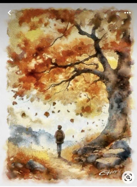 Autumn Forest Watercolor, Autumn Watercolour Painting, Watercolor Fall Paintings, Watercolor Fall Trees, Fall Watercolor Paintings, Fall Landscape Painting, Cool Nature, Watercolor Scenery, Tree Watercolor Painting