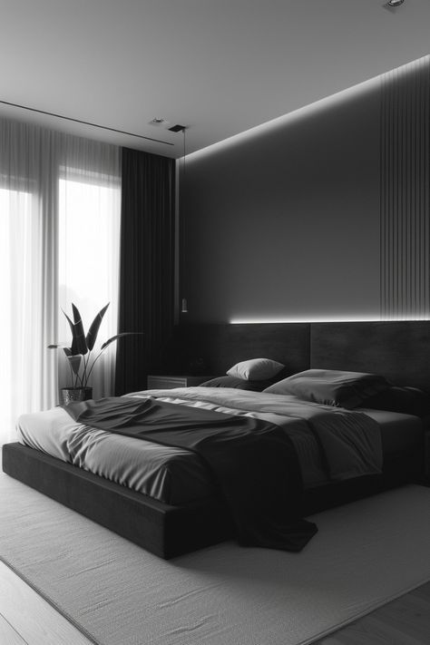 Bedroom Ideas Men, Monochrome Bedroom, Black Bedroom Design, White Bedroom Design, Fantasy Bedroom, White Room Decor, Feminine Bedroom, Mens Bedroom, Black Bedroom