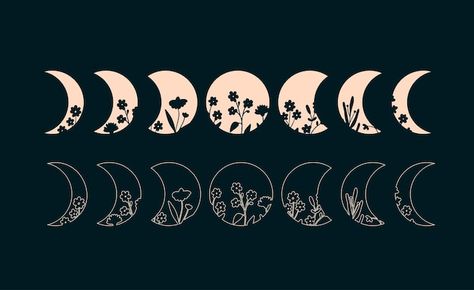 Moon Phases Drawing, The Moon Illustration, Moon Chart, Tracing Art, Moon Phases Tattoo, Moon Phases Art, Moon Circle, Floral Moon, Cool Pencil Drawings