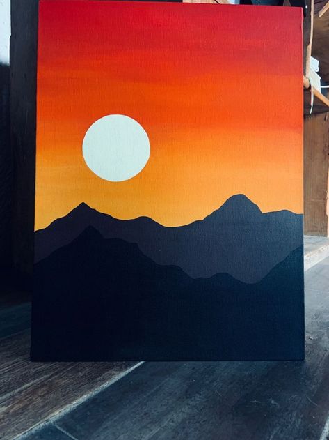 Cool Sunset Paintings, Easy Painting Ideas On Canvas Landscapes, Canvas Painting Nature Easy, Nature Simple Painting, 30 X 40 Canvas Painting Ideas, Sunset Simple Drawing, Easy Canvas Art Sunset, Sunset Aesthetic Painting Easy, Sunset Simple Painting