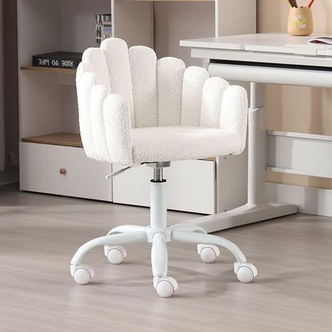 Amazon.com: LukeAlon Kids Cute Swivel Desk Chair, Sherpa Child Study Chair with Rolling Wheels and Arms, Comfy Upholstered Height Adjustable Teen Vanity Chair for Home Bedroom School, White : Home & Kitchen Aesthetic Desk Essentials, Cute White Chair, Cute Desk Chairs No Wheels, Cute Gaming Chairs, For My Room, Makeup Table Chair, Vanity Desk Chair, Aesthetic Room Essentials, White Aesthetic Room Ideas