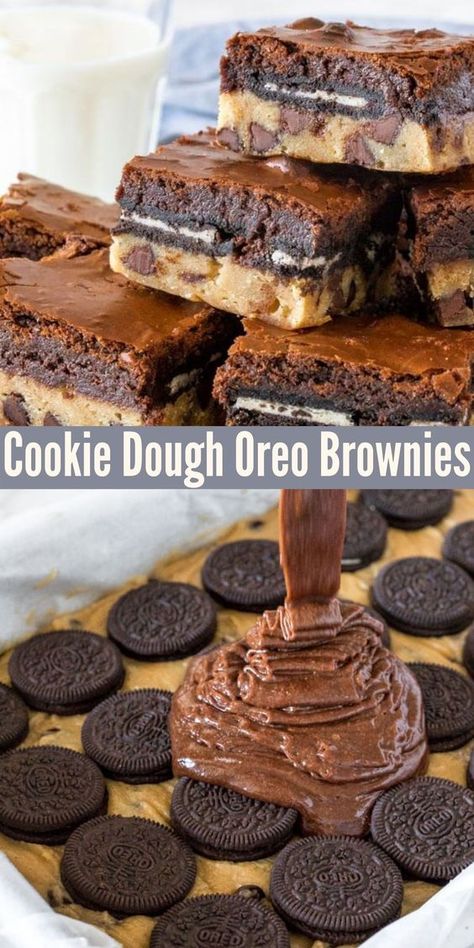 Cookie Dough Oreo Brownies, Easy Baking Recipes Desserts, Sweet Snacks Recipes, Baked Dessert Recipes, Fun Baking Recipes, Easy Baking Recipes, Food Cakes, Chocolate Chip Cookie, Desert Recipes