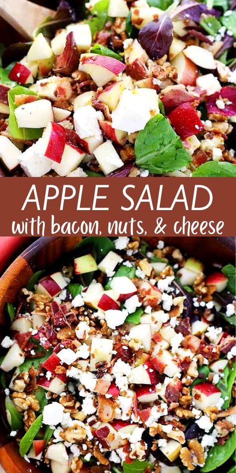 Balsamic Salad Ideas, Apple Feta Salad Recipe, Salad Recipes With Balsamic Dressing, Apple Balsamic Salad, Bacon Vinaigrette Dressing, Apple Bacon Salad, Fall Apple Salad, Fall Salads Recipes, Apple And Walnut Salad