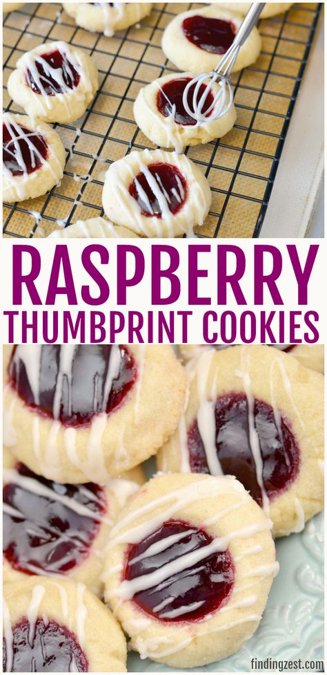 how to make raspberry thumbprint cookies with icing Thumbprint Cookies With Icing, Raspberry Thumbprint, Cookies With Icing, Raspberry Thumbprint Cookies, Jam Thumbprint Cookies, Dessert Parfait, Classic Cookies Recipes, Thumbprint Cookies Recipe, Jam Cookies