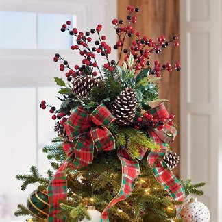 Christmas Tree Topper Hat, Pine Cones Christmas, Xmas Tree Toppers, Christmas Tree Topper Bow, Winter Holiday Decorations, Christmas Tree Tops, Christmas Topper, Tree Topper Bow, Grandin Road