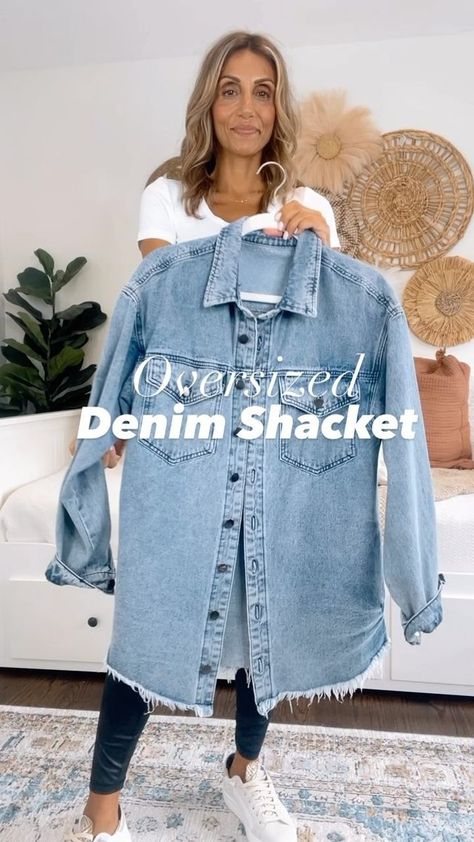 Oversized Denim Jacket Outfit, Shacket Outfit, Teacher Fashion, Denim Shacket, New Jean, Denim Jacket Outfit, My Purse, Amazon Storefront, Oversized Denim Jacket