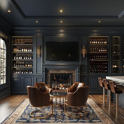 Wine Lounge Inspiration - Home Design Ideas from AI - Farmhouse Living Speakeasy Wine Room, Parlor Bar Room Ideas, Wine Library Room, Home Bar And Library, Bourbon Closet Ideas, Whisky Bar Design, Home Bar Ideas Living Room, Wine Lounge Room Ideas, Whiskey Lounge Home