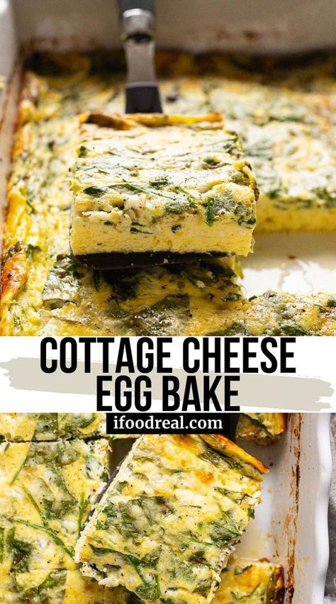 High protein Cottage Cheese Egg Bake with a fluffy blend of eggs, cheese, and spinach. Only 7 ingredients, perfect for meal prep or Holidays! Keto Savory Breakfast, Cottage Cheese Spinach Egg Bake, Sheet Pan Eggs With Cottage Cheese, Egg And Cottage Cheese Casserole, Egg Cottage Cheese Casserole, Eggs Cottage Cheese Breakfast, High Protein Breakfast Bake, Baked Cottage Cheese Eggs, Egg Casserole With Cottage Cheese