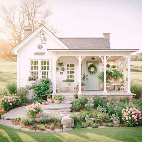 All Posts • Instagram White Country Cottage, Farmhouse With Wrap Around Porch, Country Cottage Farmhouse, Cottage Exterior, House Cabin, Tiny Cottage, Style Cottage, Dream Cottage, Inspire Me Home Decor