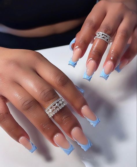 Baby Blue Coffin Nails, Turquoise Acrylic Nails, Acrylic Toe Nails, Blue Acrylic Nails, Ombre Acrylic Nails, Girly Acrylic Nails, French Tip Acrylic Nails, French Acrylic Nails, Classy Acrylic Nails