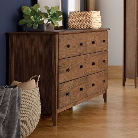 Amazon.com: Grain Wood Furniture Greenport 6-Drawer Dresser, Brushed Walnut : Home & Kitchen Dresser Inspo, French Dresser, Furniture Dresser, Dresser Bedroom, Spare Bed, Drawer Bedroom, Cowgirl Nursery, Add Storage, Walnut Dresser