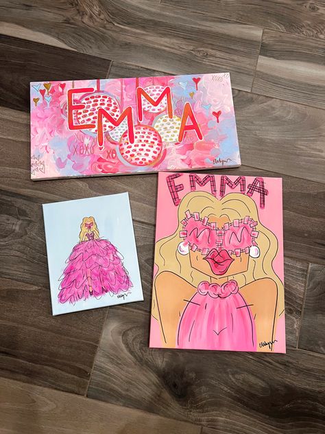 Vsco Acrylic Painting, Canvas Wall Collage Painted, Canvas Dorm Decor, Dorm Paintings Canvas Preppy, Pink Preppy Canvas Art, Barbie Painting Ideas On Canvas, College Canvas Paintings Aesthetic, Dorm Art Diy, Paintings For Dorm Room