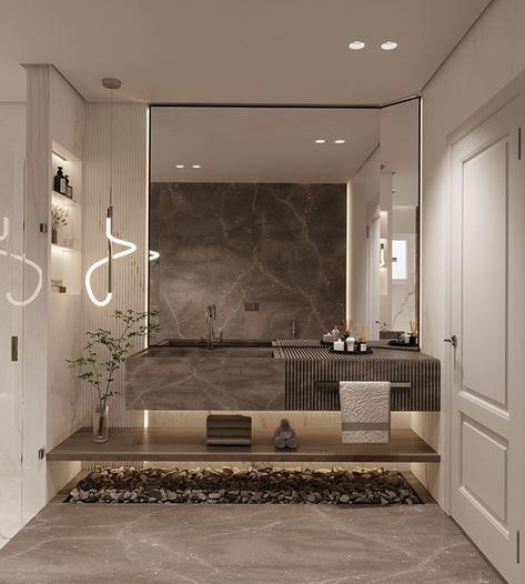 Neo-Classic Master Bedroom on Behance Classical Washroom Interiors, Classic Washroom Design, Minimal Master Bedrooms Decor, Luxury Master Bathrooms 2023, Basin Bathroom Ideas, Toilet Room Ideas Master Bath, Master Bathrooms Luxury Modern, Neo Classical Bathroom, Bathroom Interior Design Modern Master Bath