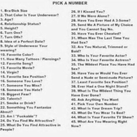 Pick one and I'll answer it Pick A Number Questions, Many Tattoos, Have You Ever Questions, Pick A Number, What Is Your Dream, Flirty Questions, Number 42, Truth And Dare, Question Game