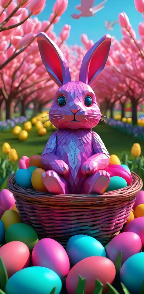 Happy Easter Wallpaper, Basket Of Eggs, Easter Wallpaper, A Bunny, Background Wallpaper, Happy Easter, Easter, Wallpapers, Illustrations