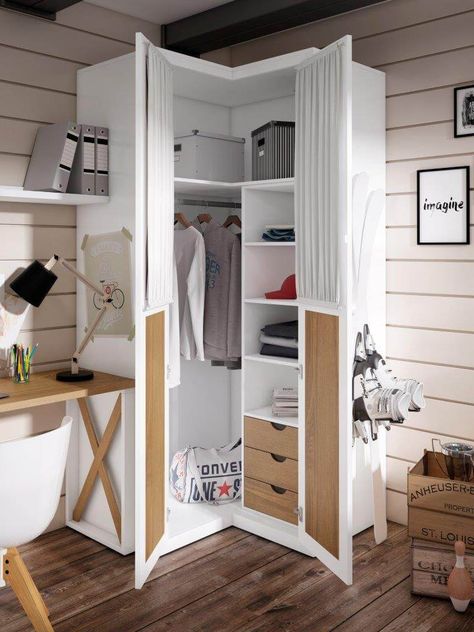 30 Amazing Corner Wardrobe Ideas Small Room Wardrobe Ideas, Corner Wardrobe Closet, Closet Design Ideas, Wardrobe Design Ideas, Closet Small Bedroom, Corner Closet, Custom Closet Design, Organized Bed, Corner Furniture