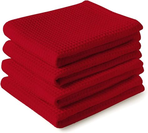 Encasa Homes Anti-Odour Waffle Kitchen Dish Towels, 18" x 28" (4 Pc Set) Highly Absorbent, Tea Towels for Cleaning & Quick Drying, Cotton - Red : Amazon.ca: Home Waffle Weave Towels, Ironing Board Covers, Kitchen Dish Towel, Kitchen Towel Set, Dish Drying Mat, Kitchen Dishes, Quick Cleaning, Waffle Weave, Dish Towels