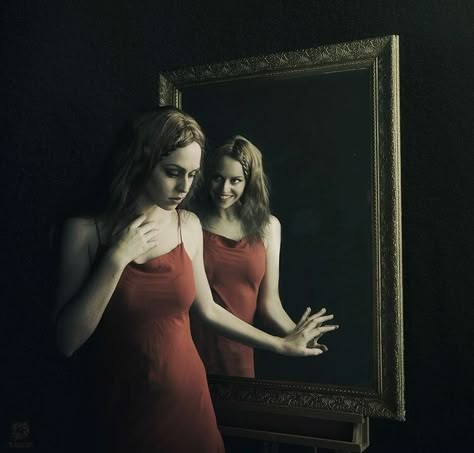 mirror by Lecce ART Evil Mirror Reflection, Mirror Pose Art Reference, Mirror Different Reflection, Creepy Mirror Reflection, Mirror Refrence Pose, Mirror Concept Art, Touching Mirror Reference, Looking In A Mirror Reference, Standing In Front Of Mirror Reference