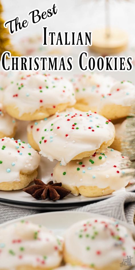 This Italian Christmas Cookie recipe is a traditional lightly flavored anise cookie that is served during the Christmas holidays. The buttery cake-like cookies are glazed with a sweet icing and then sprinkled with colored sugar or nonpareils. Flavor them any way you like and sprinkle the cookie with the colored sugar to fit the special occasion. Anise Cookie Recipe, Italian Anise Cookies, Italian Christmas Cookie Recipes, Christmas Cookies Recipe, Anise Cookies, Christmas Cookie Recipes Holiday, Italian Christmas Cookies, Italian Cookie Recipes, Pistachio Cookies