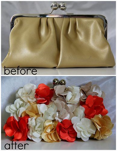 Purse Makeover, Bag Makeover, Fancy Clutch Purse, Clutch Diy, Flower Clutch, Clutch Tutorial, Best Leather Wallet, Coin Purse Tutorial, Tote Bag Tutorial