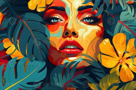 abstract background woman face pop art style flowers patterns illustrations background, AI generate Colorful Abstract Art Backgrounds, Pop Art Mural, Pop Art Flowers, Pop Art Face, Portraits Pop Art, Abstract Figures, Flower Mural, Afrique Art, Pop Art Girl