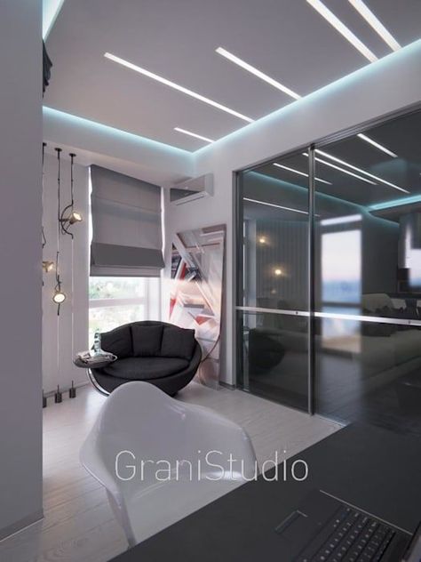 Led Profile Lighting Design Ceiling Living Room, Profile Light Ceiling Design For Living Room, Minimalist Corridor, Profile Lights, Man Home Decor, Hallway Stairs, False Ceiling Bedroom, Interior Ceiling Design, Pop False Ceiling Design