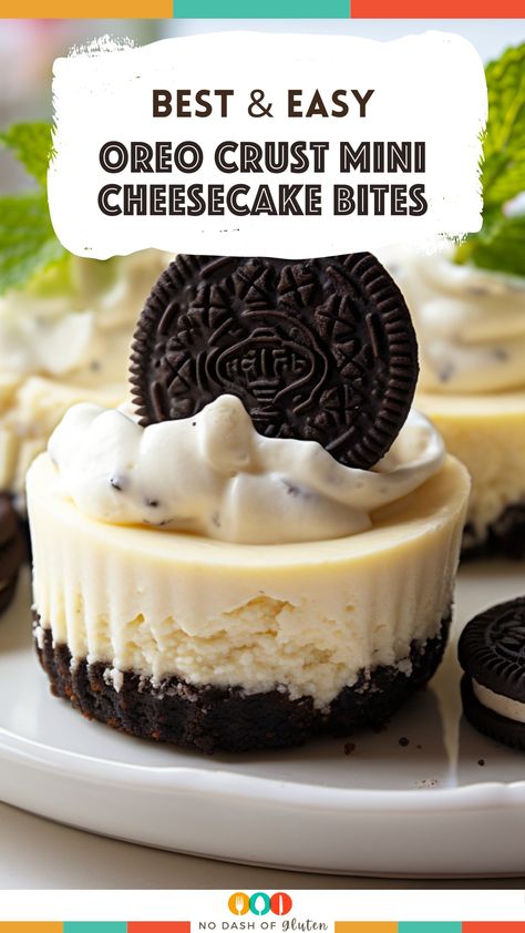 Satisfy your sweet cravings with these divine Oreo Crust Mini Cheesecake Bites! Creamy cheesecake on a chocolatey Oreo stage, a bite-sized delight waiting for you. Try the recipe now and share the love! Oreo Crust Cheesecake Recipes, Freeze Cheesecake, Recipes Cottage Cheese, Recipe Mac And Cheese, Freeze Cheese, Oreo Crust Recipe, Cheesecake Deserts, Refrigerator Desserts, Oreo Muffins