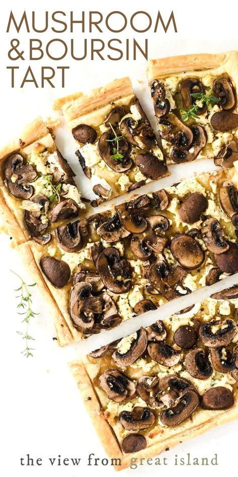 Mushroom & Boursin Puff Pastry Tart is an elegant appetizer, lunch, or light supper that takes just minutes to throw together. It's utterly delicious! Leek Tart, Mushroom Tart, Sommer Mad, Goat Cheese Tart, Puff Pastry Tart, Tarte Fine, Elegant Appetizers, Boursin Cheese, Cheese Tarts