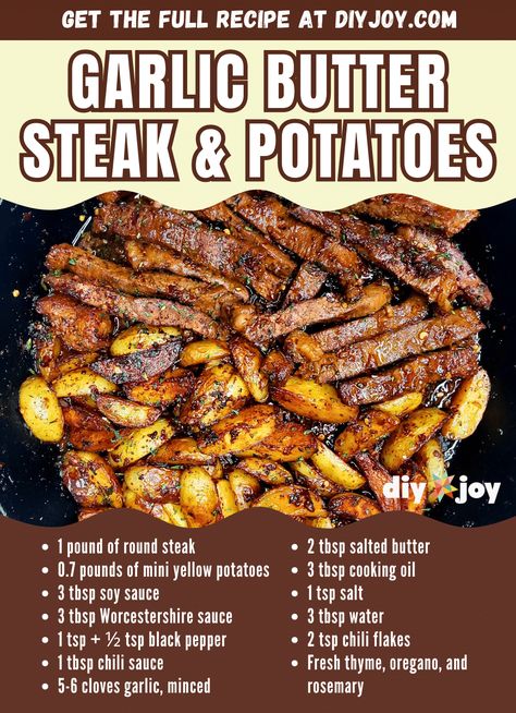 Skillet Garlic Butter Steak and Potatoes Recipe Garlic Steak Recipes, Steak And Potatoes Skillet, Butter Steak And Potatoes, Garlic Butter Steak And Potatoes, Potatoes Skillet, Skillet Steak, Garlic Steak, Steak Potatoes, Steak And Potatoes