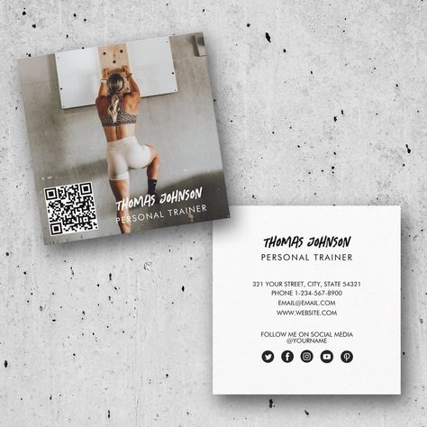 Personal Trainer Flyer, Personal Trainer Business Card, Fitness Business Card, Trendy Business Cards, Fitness Influencer, Unique Business Card, Photo Business Cards, Script Design, Business Social Media