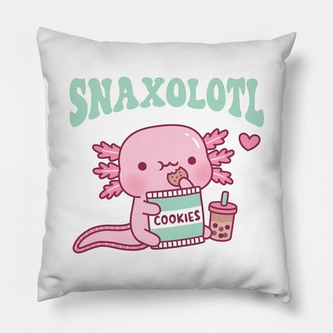 A doodle of a cute axolotl snacking on yummy cookies and bubble tea! The funny pun caption reads "Snaxolotl". Snack A Lotl Like the Axolotl! -- Choose from our vast selection of throw pillows to match with your desired size to make the perfect custom pillow. Pick your favorite: Movies, TV Shows, Art, and so much more! Available in extra small, small, medium, large. For beds, couches/sofas, love seats, and chairs. Perfect for decoration. Axolotl Room Ideas, Axolotl Bedroom Ideas, Axolotl Decor, Axolotl Bedroom, Axolotl Gifts, Axolotl Room Decor, Axolotl Stuff, Axolotl Cute, Violet Room