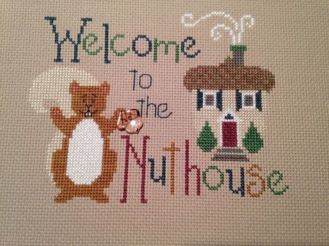 Finished cross stitch - Waxing Moon design - "Welcome  to the Nuthouse" FOR SALE • $14.99 • See Photos! Money Back Guarantee. This is a Waxing Moon design. It was hand stitched on 14 count Smoke Aida. It measures 6.5" x 5" With excess material it measures 12.5" x 13". There is 272805024044 Abc Animals, Waxing Moon, Finished Cross Stitch, Moon Design, Stitch Kit, Cross Stitch Kit, Christmas Cross Stitch, Star Designs, Christmas Cheer