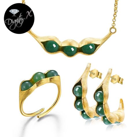 by DignityX® | Premium Elegant Shine ~ Nature Inspired Jewelry * Free Global Shipping ~ Conditions Apply ... Pods Design, Pea Pod Necklace, Aventurine Jewelry, Pea Pods, Gold Jewelry Sets, Women's Jewelry Sets, Natural Stone Jewelry, Fashion Jewelry Sets, 18k Gold Jewelry