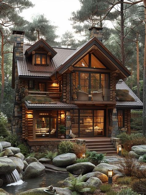 Log House Exterior, Log Cabin Modern, Architecture Homes, Garage Guest House, Wooden Hut, Log Home Plans, Log Cabin Rustic, Garage Apartment Plans, Log House