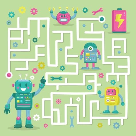 Robot Birthday Party, First Grade Math Worksheets, Escape Room Puzzles, Robot Party, Mazes For Kids, Maze Puzzles, Maze Game, Teaching Technology, Fun Games For Kids