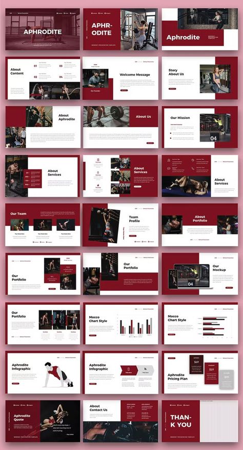 Fitness Keynote Presentation Template. 30 Unique Slides. Academic Presentation Design, Fitness Presentation Design, Prezi Presentation Ideas, Keynote Presentation Design, Professional Presentation Design, Business Presentation Design, Red Layout, Digital Presentation, Best Presentation Templates