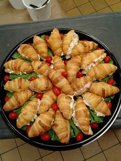 Mini croissant sandwich tray Lol I actually made this tray ,this is my pic, so yummmy | Tea party food, Party food appetizers, Party food platters Tea Party Sandwiches, Mini Croissant, Sandwich Platter, Sandwich Tray, Croissant Sandwich, Mini Croissants, Party Sandwiches, Party Food Buffet, Catering Ideas Food