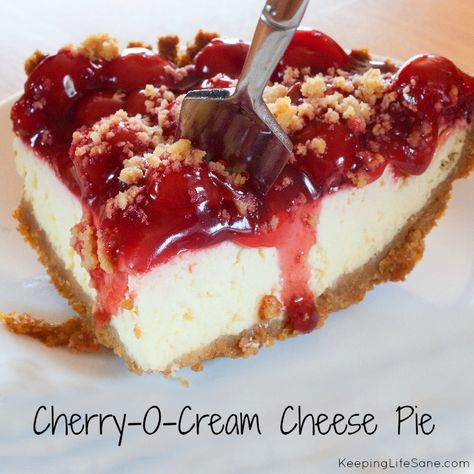 Cherry-O-Cream Cheese Pie - Keeping Life Sane French Vanilla Cheesecake, Easy Cherry Cobbler, Cherry Cream Cheese Pie, Cream Cheese Pie Recipes, Cherry Cobbler Recipe, Cheese Pie Recipe, Yummy Pie Recipes, Cream Cheese Pie, Farmers Almanac