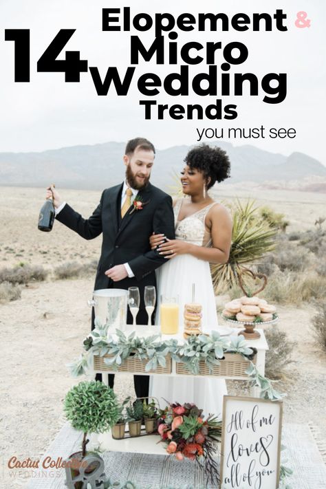 Looking for the best micro wedding or elopement ideas this year? Cactus Collective has your full wedding planning ideas with this awesome trends list! Check out these unique ideas that will help you to plan the wedding of your dreams and then follow Cactus Collective Weddings for everything you need to make your day magical! Small Unconventional Wedding, Cactus Collective Wedding, October Micro Wedding, Small 2nd Wedding Ideas Simple, Micro Wedding Elopement, Best Small Wedding Ideas, Cool Elopement Ideas, Elopement Food Ideas, Wedding Ideas Small Intimate