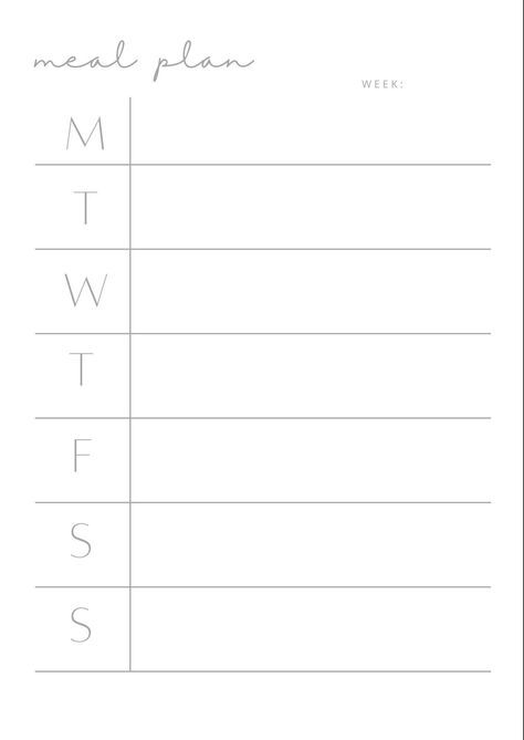 Minimalist Meal Plan| Printable Weekly Meal P Meal Prep For The Week List, Meal Prep Layout, Weekly Menu Printable, Meal Prep Simple, Weekly Dinner Planner, Ipad Templates, Simple Meal Plan, Meal Planing, Meal Plan Printable