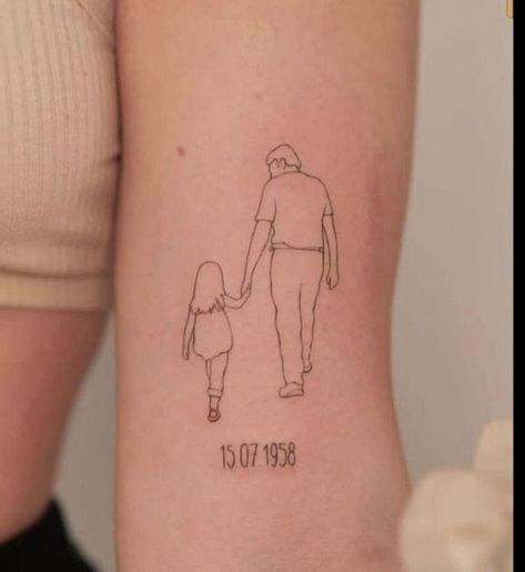 Grandpa Tattoo Ideas, Grandpa Memorial Tattoo, Mum And Dad Tattoos, Daughter And Father Tattoo, Grandpa Tattoo, Grandparents Tattoo, Tattoos For Dad Memorial, Memorial Tattoo Ideas, Father Daughter Tattoos