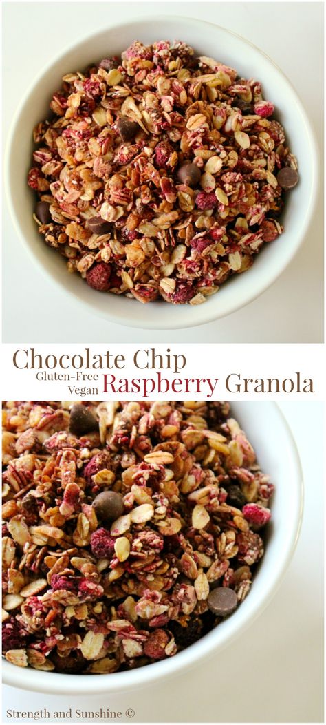 Chocolate Chip Raspberry Granola Tart Chocolate, Raspberry Granola, Paleo Granola, Gluten Free Desserts Recipes, Healthy Gluten Free Recipes, Granola Recipes, Gluten Free Breakfasts, Free Living, Healthy Gluten Free