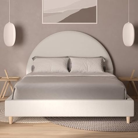 DG Casa Boucle Cloud Bed Frame with Arch Shaped Headboard, Upholstered in Soft Fabric, Platform Bed Frame with Solid Wood Legs - Boho or Modern Style - No Box Spring Needed - Queen Size#ad Cloud Bed Frame, Fabric Platform Bed, Cloud Bed, Shaped Headboard, Headboard Upholstered, Full Size Platform Bed, Arched Headboard, Queen Size Platform Bed, King Duvet Cover Sets