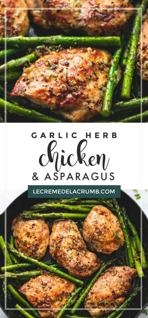 Herb Chicken Recipes, Chicken And Asparagus, Asparagus Recipes Baked, Garlic Herb Chicken, Chicken Asparagus, One Skillet, Herb Chicken, Garlic Herb, Asparagus Recipe