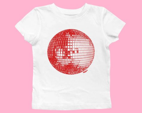 Disco Ball Tshirt Design, Disco Ball Clothes, Disco Ball T Shirt, Disco Ball Shirt, Disco Tshirt, Red Baby Tee, Women Grunge, Vintage Kawaii, Y2k Graphic Tees