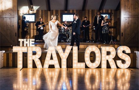 Wedding Name Lights, Light Up Signs For Wedding, Name In Lights Wedding, Wedding Signs Light Up, Marque Letters Wedding, Marquee Letters Wedding Receptions, Diy Wedding Marquee Letters, Light Up Block Letters Wedding, Last Name Light Up Wedding Signs