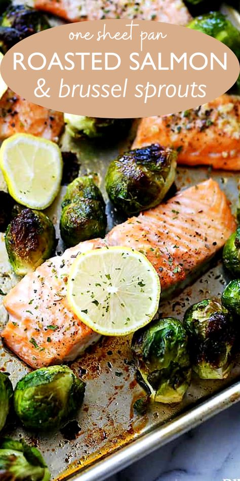 One Pan Salmon And Brussel Sprouts, Easy Roasted Salmon, Salmon Recipes Paleo Oven Baked, Oven Roasted Salmon And Veggies, Mediterranean Sheet Pan Dinners Salmon, Salmon And Brussels Sprouts, Baked Salmon With Vegetables, Salmon Roasted Vegetables, Roast Salmon And Vegetables